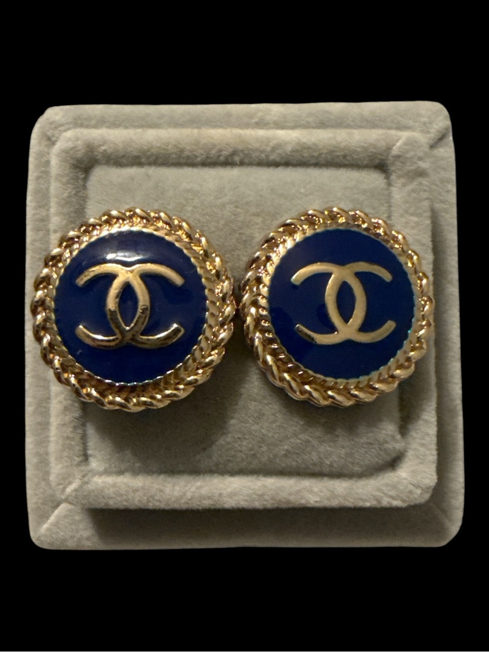 Gold-Tone Rope Border Navy Blue upcycled Earrings